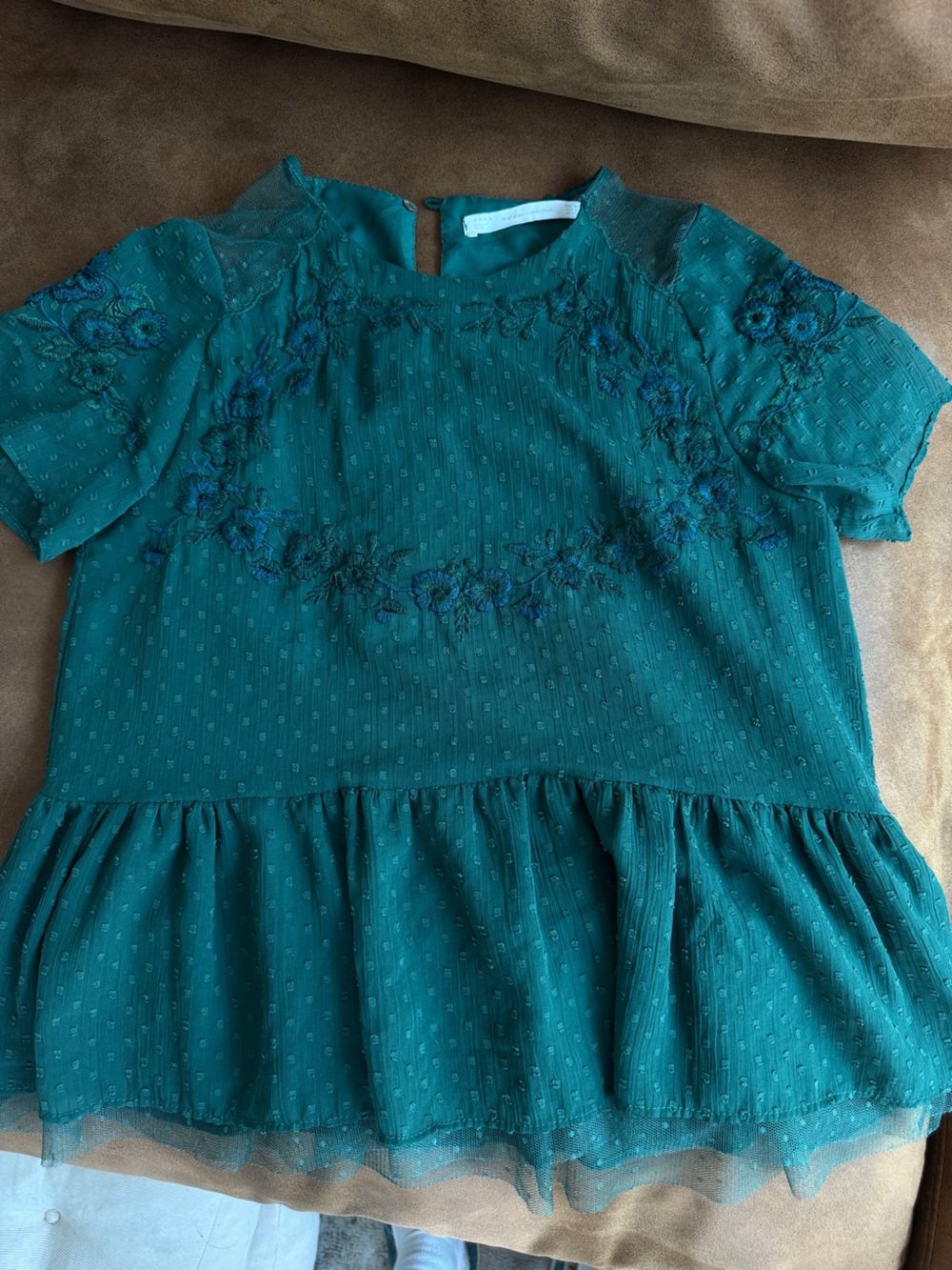 Zara Emerald Green Floral Embroidered Peplum Blouse